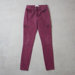 Mudd FLX Stretch Utility Skinny Pants Burgundy Wine Cargo Zip Pockets Size 3